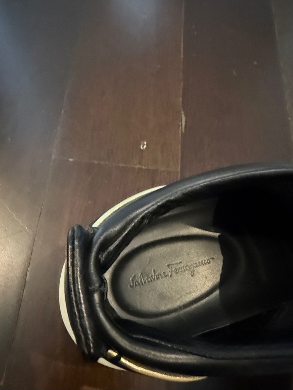 Salvatore Ferragamo Black Leather Low-Top Sneakers with White Sole - Picture 10 of 11